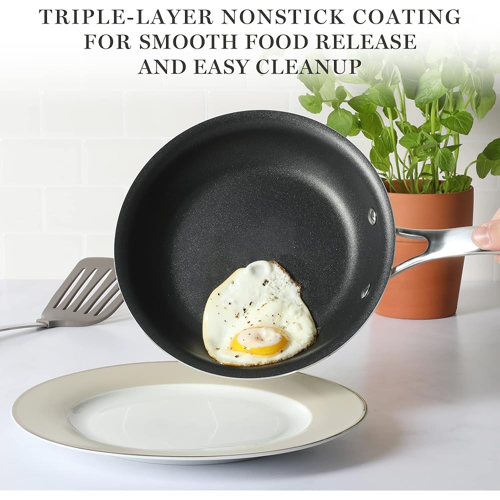 Martha Stewart Lockton Premium Nonstick 10 Piece Enamel Heavy Gauge Aluminum Pots and Pans Cookware Set - Linen White: Home & Kitchen