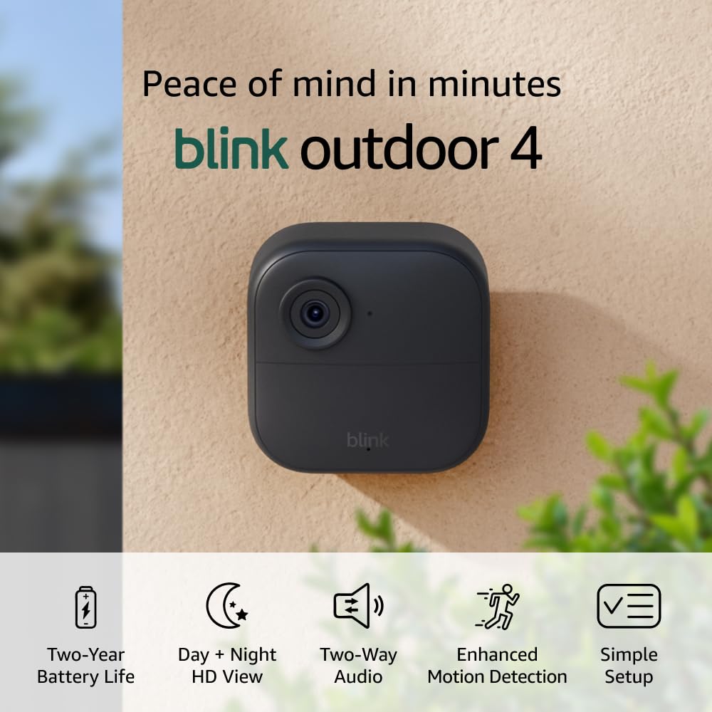 Blink Outdoor 4 (newest model), Wireless smart security camera, two-year battery, 1080p HD day and infrared night live view, two-way talk – 3 camera system : Amazon Devices & Accessories