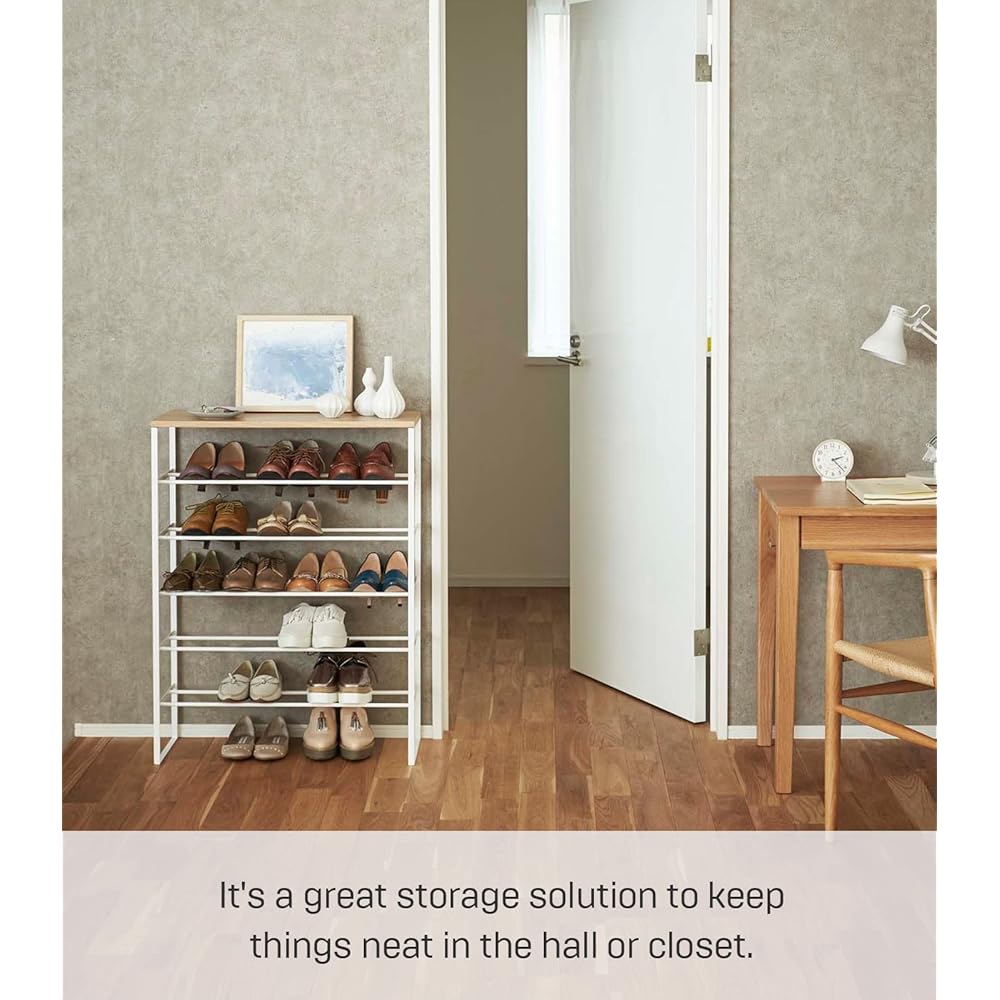 Yamazaki Home 6 Tier Wood Top Shoe Rack Steel One Size White : Home & Kitchen