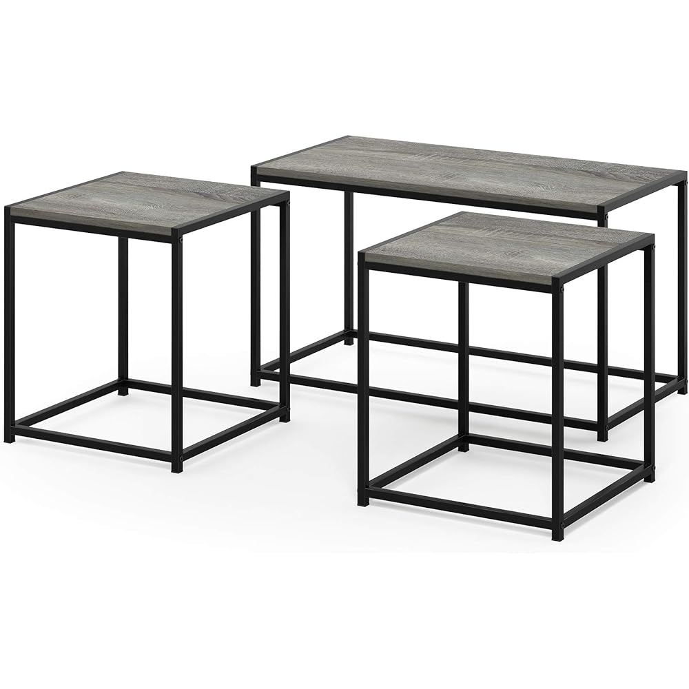 Furinno Camus Modern Living Room Coffee Table with 2 End Tables Set, French Oak Grey : Home & Kitchen