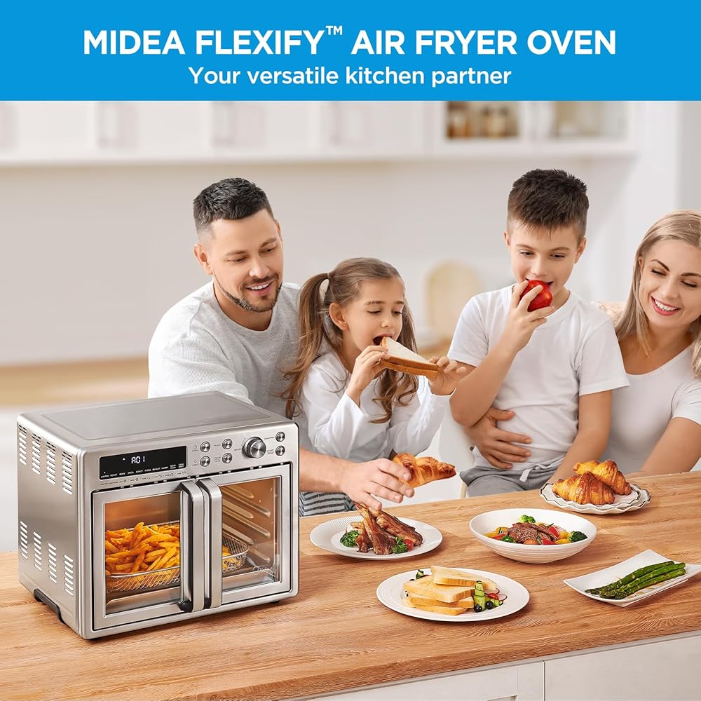 Midea Flexify French Door Toaster Oven Air Fryer Combo, 26.4 QT, Extra Large Air Fryer Countertop Oven 10-in-1 Combo, 25% Faster Cooking and 90% Less Oil, Stainless Steel : Home & Kitchen