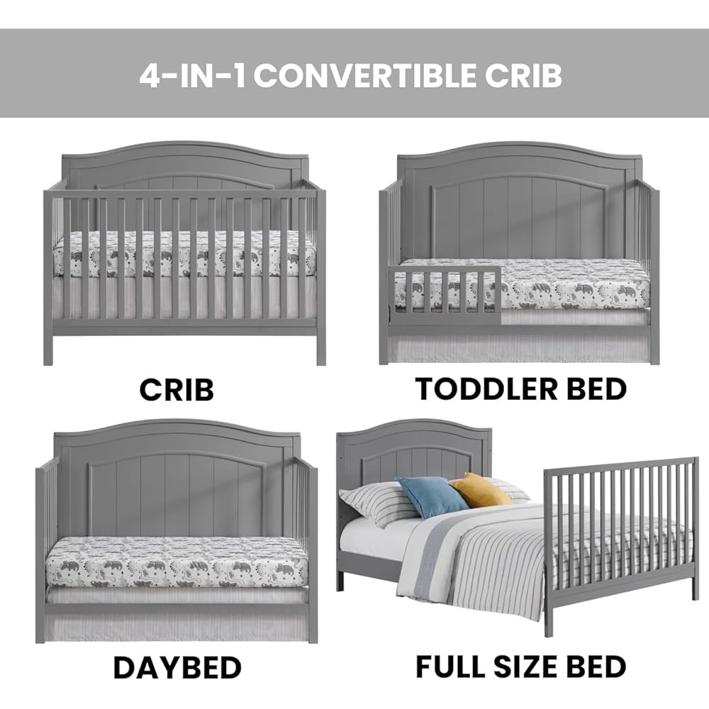 : Oxford Baby Nolan 4-in-1 Convertible Crib, Dove Gray, GreenGuard Gold Certified : Baby