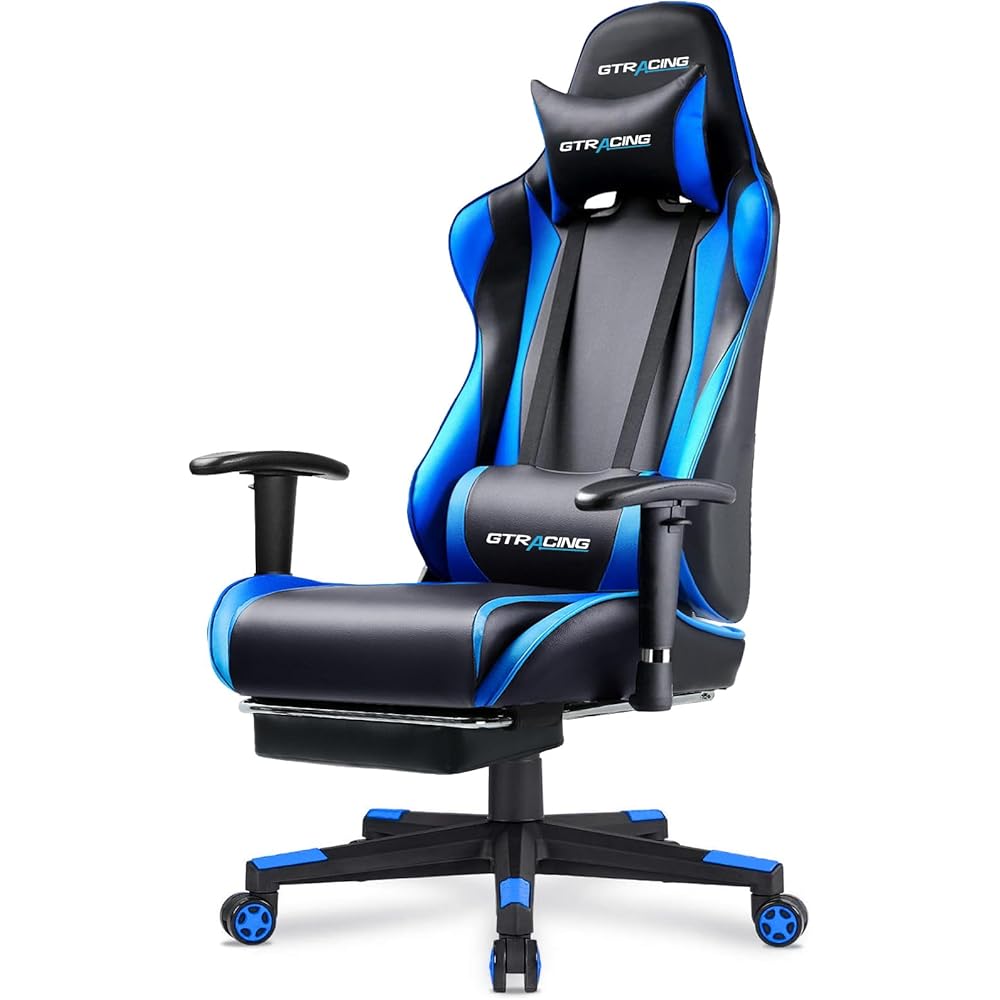 GTRACING Gaming Chair with Footrest, Ergonomic Computer Game Desk Chair, Recline Gaming Chair Seat Height Adjustment, Swivel Rocker with Headrest and Lumbar (Blue) : Home & Kitchen