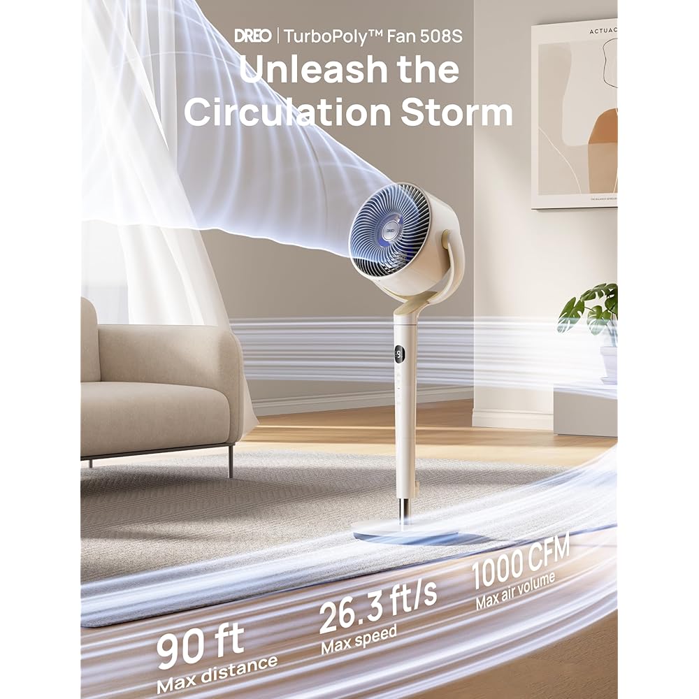 Dreo Smart Fan for Bedroom, 120° +120° Omni-Directional Oscillating Fans, 90ft Quiet Pedestal Fan with RGB Light, 9 Speeds, 6 Modes, 20dB, 8H Timer, Wi-Fi/Voice/Alexa, 37-42