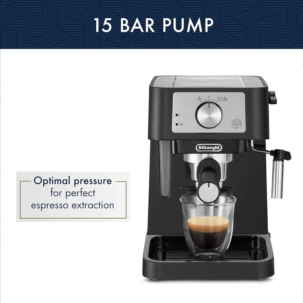 De'Longhi Stilosa Manual Espresso Machine, Compact Coffee Maker, 15 Bar Pump Pressure, Manual Milk Frother Steam Wand for Authentic Single & Double Espresso, Lattes & Cappuccinos, Tamper Included : Home & Kitchen