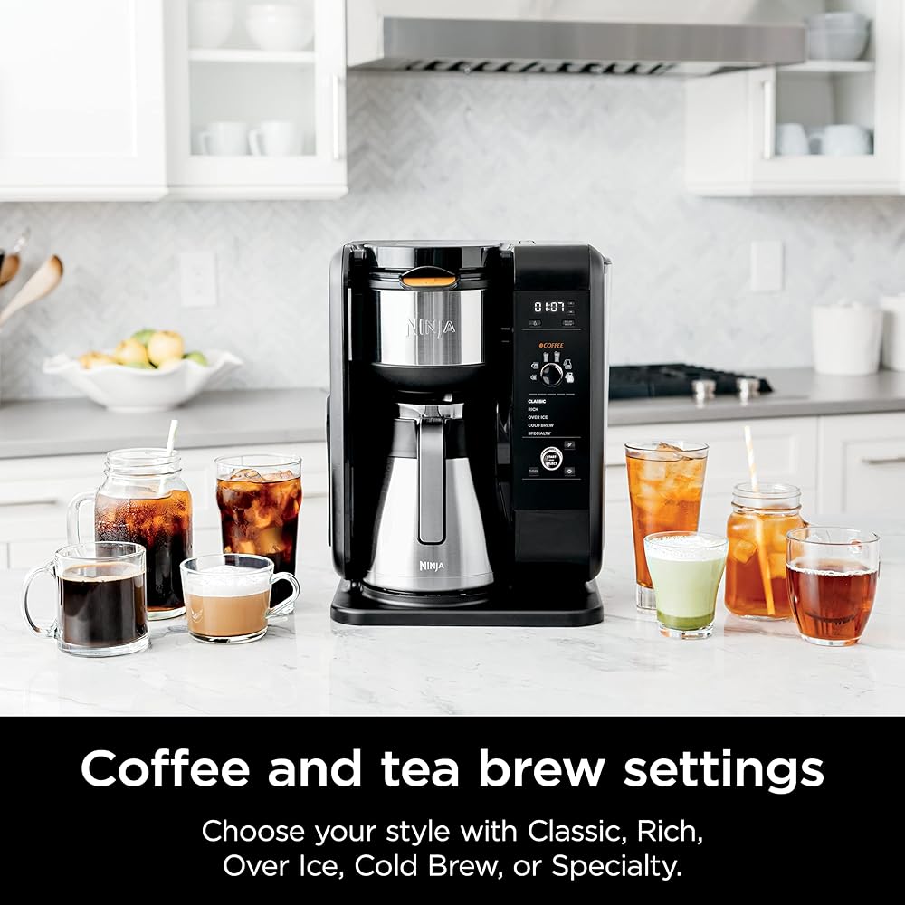 Ninja Hot and Cold Brewed System, Tea & Coffee Maker, with Auto-iQ, 6 Sizes, 5 Styles, 5 Tea Settings, 50 oz Thermal Carafe, Frother, Coffee & Tea Baskets, Dishwasher Safe Parts, Black, CP307: Home & Kitchen