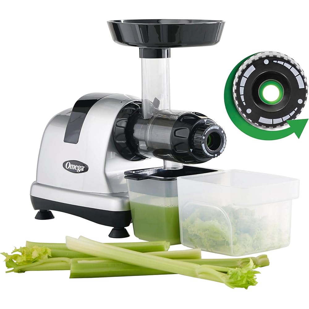 Omega Masticating Juicer, Cold Press Juicer Machine For Celery with Adjustable Dial, 200-Watts, Silver: Home & Kitchen