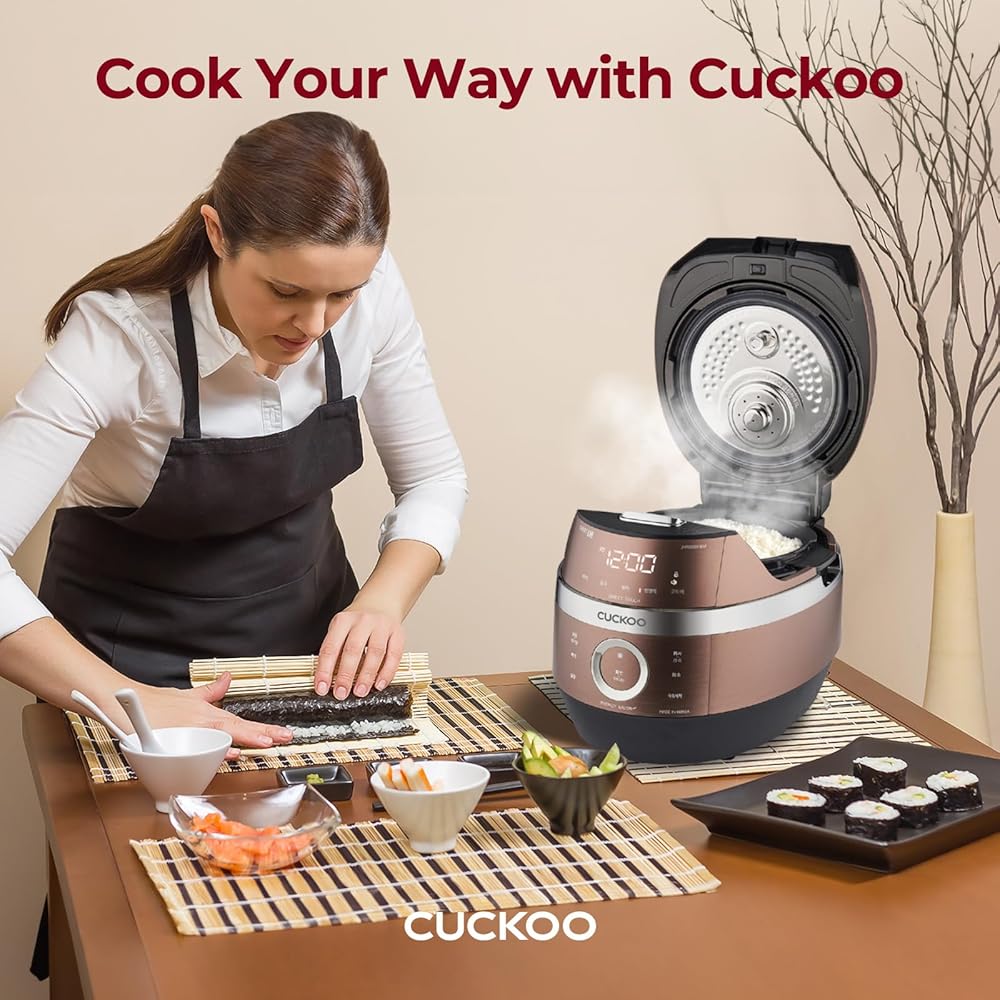 CUCKOO CRP-JHR1009F 10-Cup (Uncooked) / 20-Cup (Cooked) Induction Heating Pressure Rice Cooker with Nonstick Inner Pot, 16 Menu Options, Fuzzy Logic Tech, 3 Voice Guide, Auto Clean (Copper/Black): Home & Kitchen
