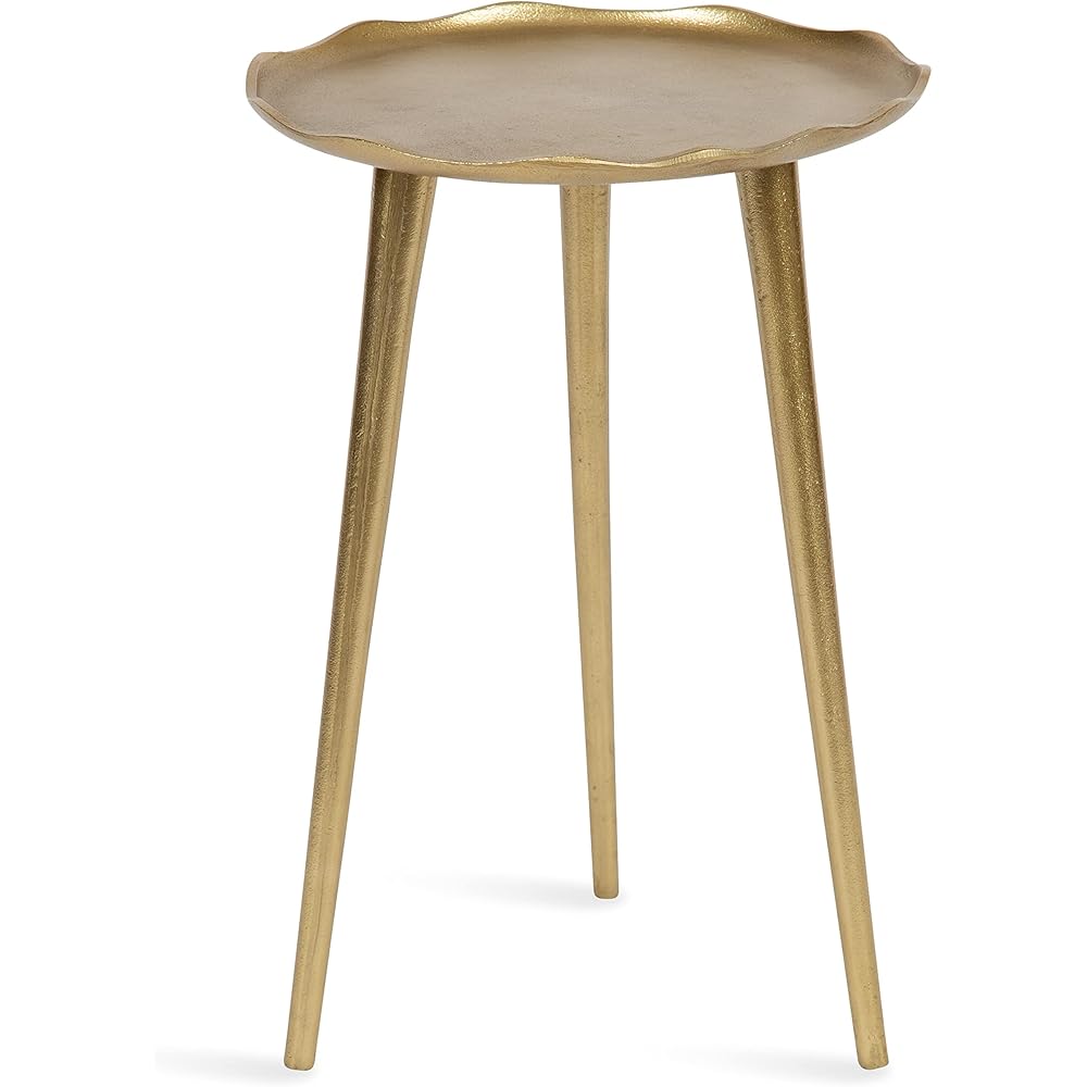 Kate and Laurel Alessia Modern Round Metal Side Table; 15 x 15 x 22; Gold; Decorative Glam Cast Aluminum End Table with Deckled Edge for Bedroom Nightstand or Living Room Accent : Home & Kitchen