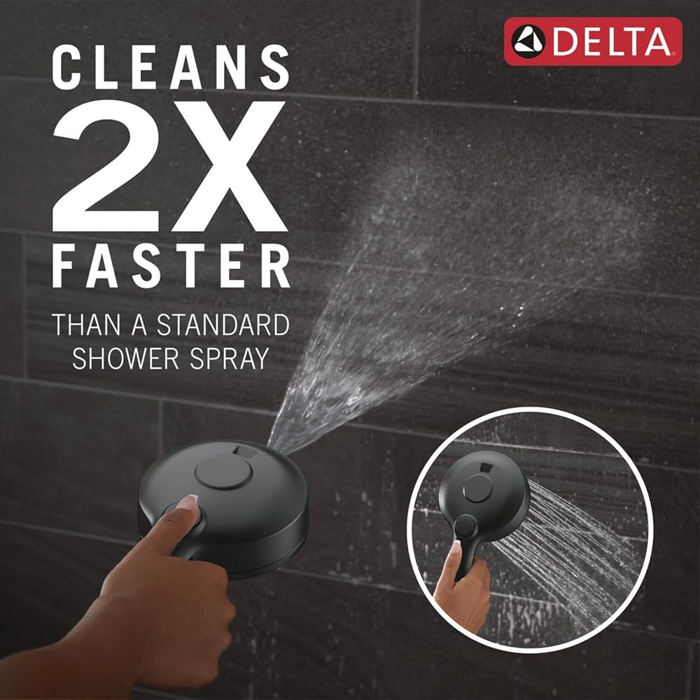 Delta 5-Setting HydroRain 2-in-1 Dual Shower Head with ProClean Spray, Matte Black High Pressure Shower Head with Handheld Spray, 1.75 GPM Flow Rate, Matte Black 75419BL -