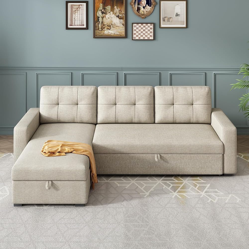 YOPTO L-Shape Reversible Sectional Sleeper Sofa Bed 4 in 1 Pull Out Couch with Storage Chaise & Removable Back Cushions,Convertible Sleeper Corner Couch Pull-Out Sofa Bed for Living Room,Office : Home & Kitchen