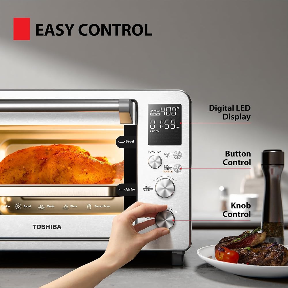TOSHIBA ChefFry Air Fryer Toaster Oven Combo, 26.4 QT Large Capacity, 12-in-1 Countertop Toaster Oven, Stainless Steel : Home & Kitchen