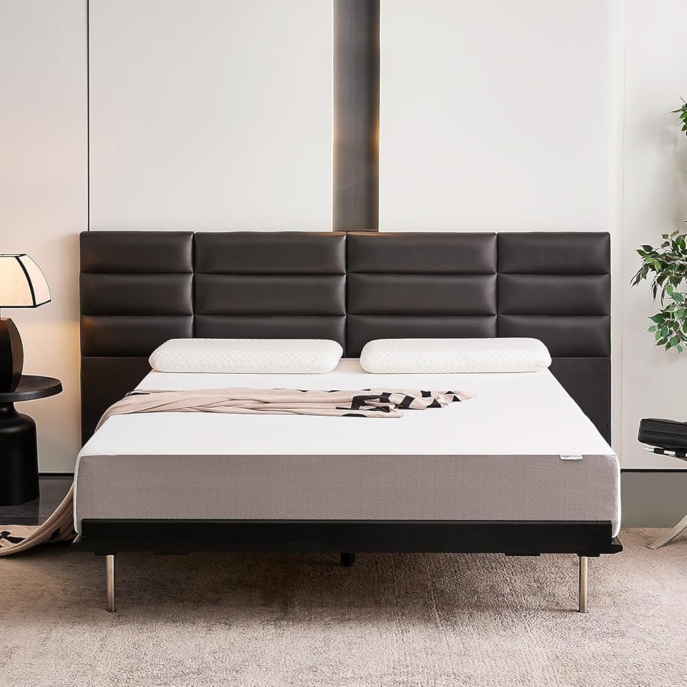 Amazon Basics Memory Foam Mattress, Soft Plush Feel, 10 Inch, Queen, White/Grey