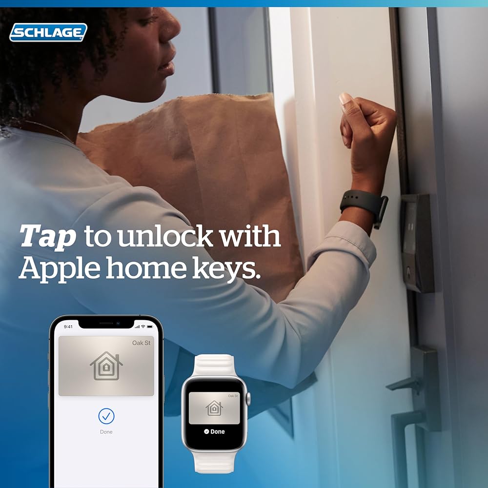Schlage Encode Plus Smart Wi-Fi Lock for Front Door, Keyless Entry Deadbolt, Unlock with Apple Watch, Built-in WiFi and App Control, Easy Install, Alexa & Apple HomeKit Compatible, Matte Black -