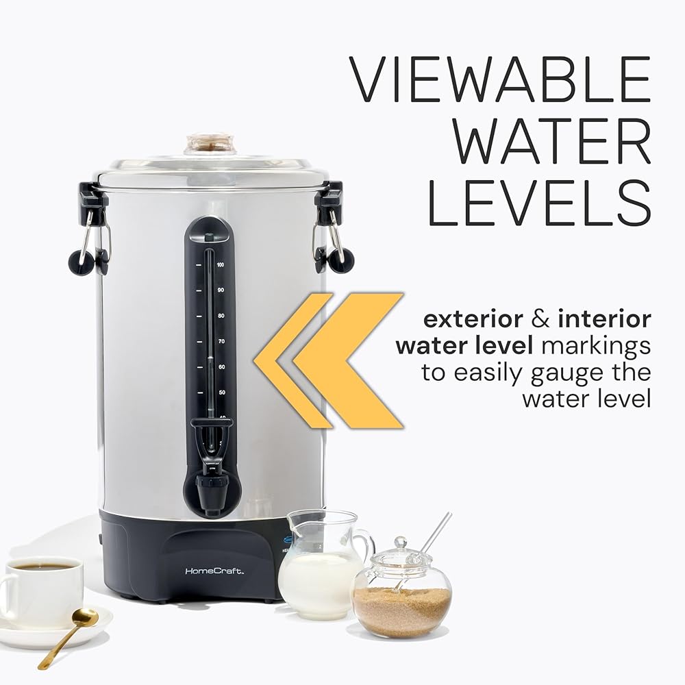 | Homecraft 100-Cup Coffee Urn and Hot Beverage Dispenser with Dripless Faucet, Quick-Brewing, Stainless Steel: Coffee Urns