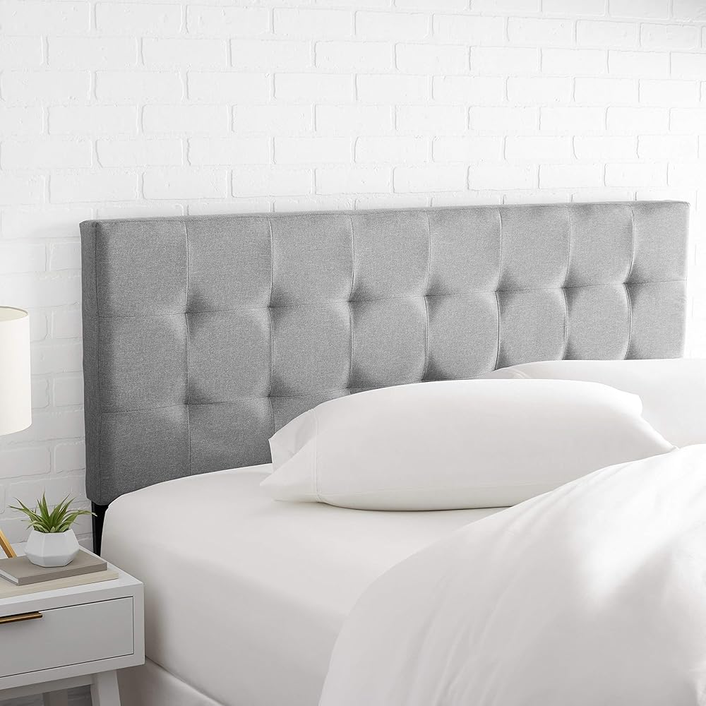 - Amazon Basics Faux Linen Upholstered Tufted Headboard with Adjustable Height, King, Gray