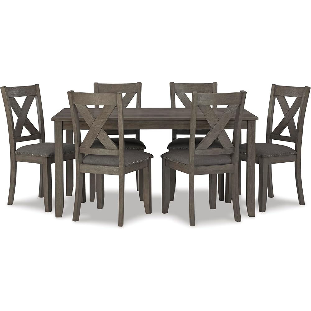- Signature Design by Ashley Caitbrook Rustic 7 Piece Dining Set, Include Table and 6 Chairs, Gray - Table & Chair Sets