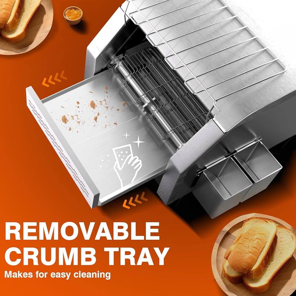 PYY Commercial Conveyor Toaster - 300 Slices/Hour Restaurant Conveyor Toaster for Bun Bagel Bread, Heavy Duty Stainless Steel 1900W, 110V