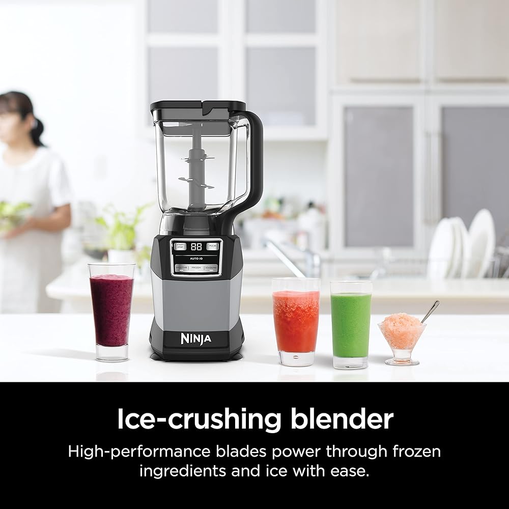Ninja Blender, Compact Kitchen System, 1200W, 3 Functions for Smoothies, Dough & Frozen Drinks with Auto-IQ, 72-oz.* Blender Pitcher, 40-oz. Processor Bowl & 18-oz. Single-Serve Cup, Grey, AMZ493BRN: Home & Kitchen