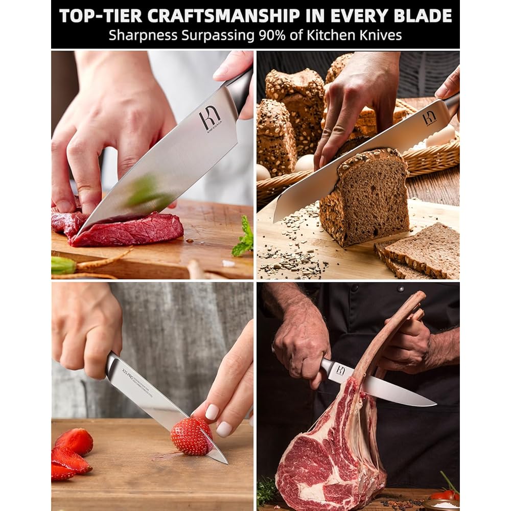 KnifeSaga Kitchen Knife Block Set, Enduring Sharpness Premium Knife Set with Block, 14 Pcs Japanese High Carbon Stainless Steel Knives Set for Kitchen, Chef Knife Set with Block and Built in Sharpener: Home & Kitchen