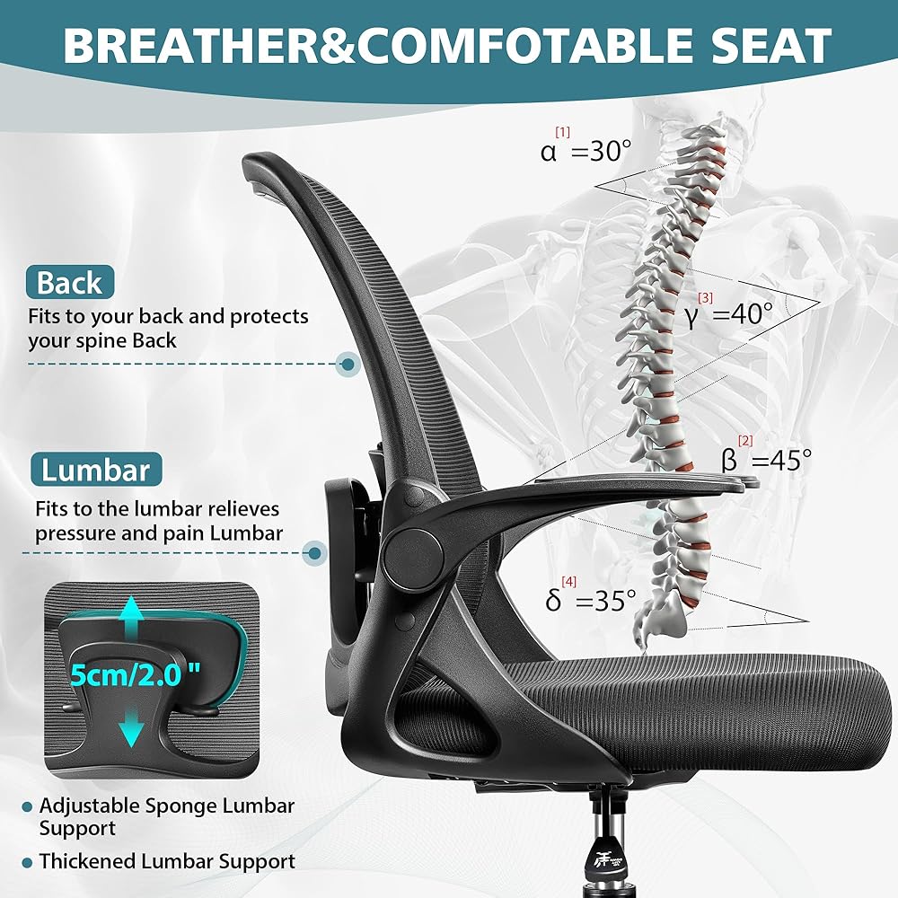 Winrise Drafting Chair Tall Office Chair Ergonomic Desk Chairs with Lumbar Support and Flip-up Armrests, Adjustable Height Comfy Computer Chair with Swivel Task and Adjustable Foot Ring(Black) : Home & Kitchen