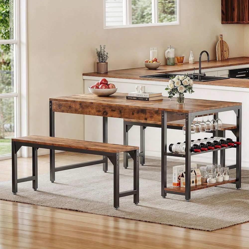 - DWVO 3-Pieces Dining Room Table Set for 4 People 63