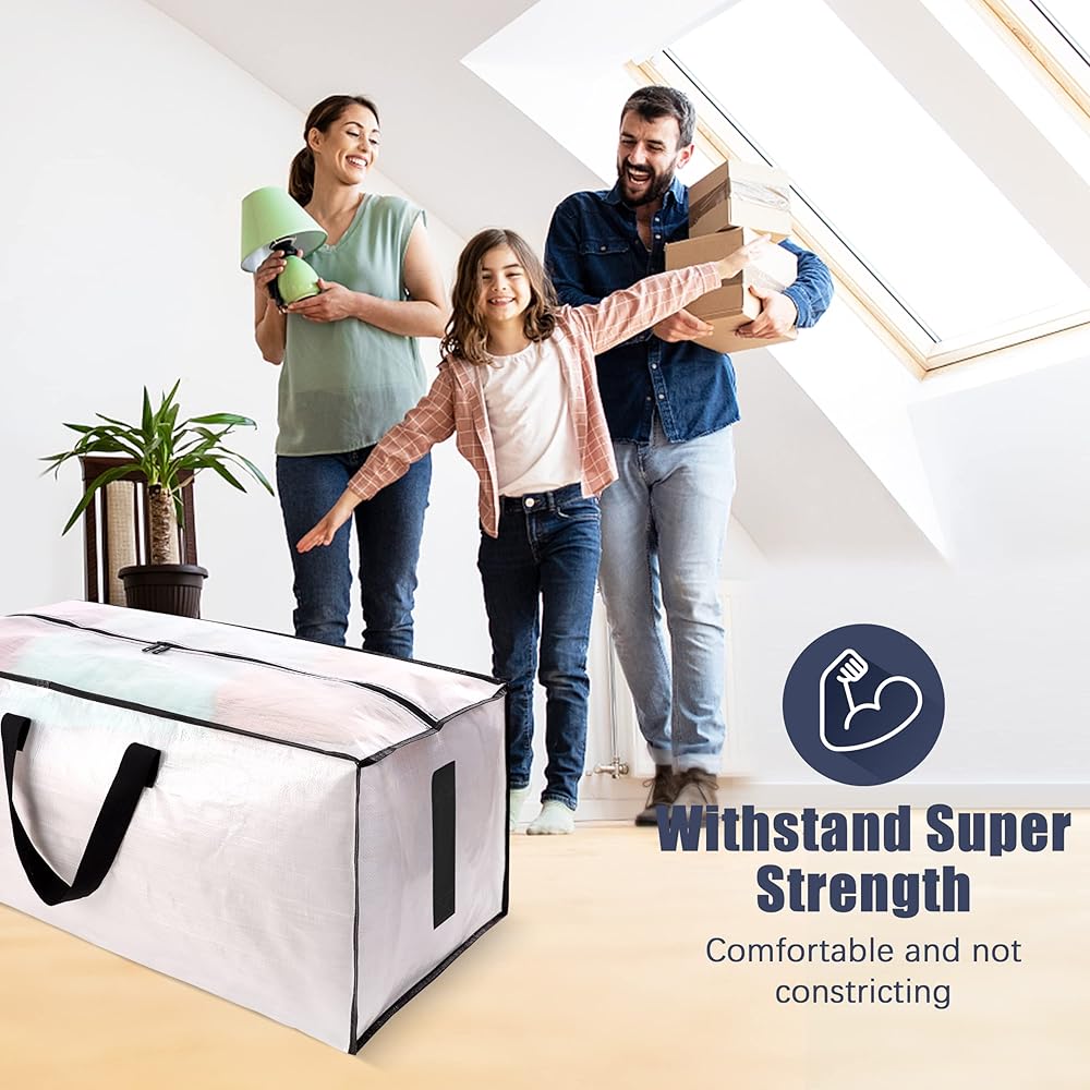 HOMESURE 8 Pack Large Strong Moving Bags with Zippers & Carrying Handles - Water-Resistant - Heavy Duty Storage Tote for Space Saving, Fold Flat, Alternative to Moving Box (Semi-Transparent) : Home & Kitchen