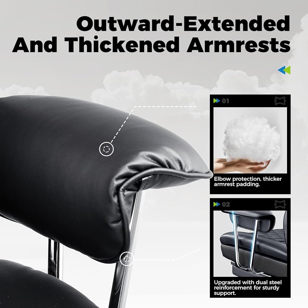 COMHOMA Big and Tall Office Chair, High Back Leather Gaming Chair with Footrest, Executive Ergonomic Office Chair with Pocket Spring Lumbar Support and with Outward Fixed Soft Armrests : Home & Kitchen