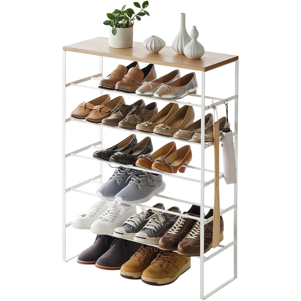 Yamazaki Home 6 Tier Wood Top Shoe Rack Steel One Size White : Home & Kitchen