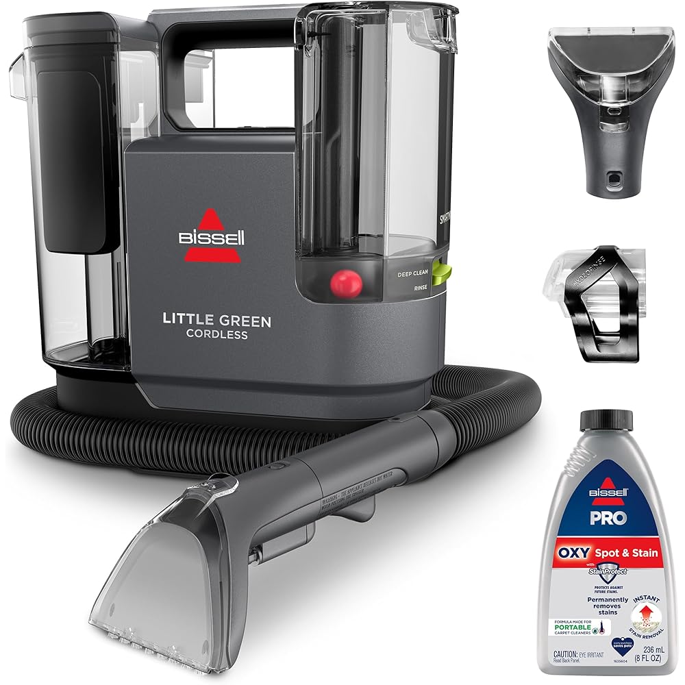 - BISSELL Little Green Cordless SmartMix, Powerful Cordless Suction, HydroRinse Self-Cleaning Hose Tool, Pro Oxy Spot & Stain Formula Included