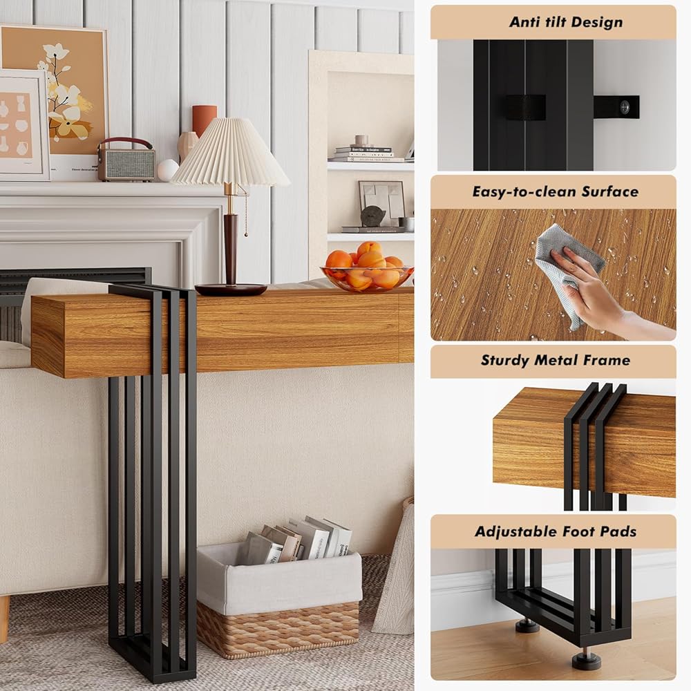 knoworld 63 Inch Long Console Table, Industrial Sofa Table Behind The Couch Rectangular Entryway Table for Entrance Hallway Living Room, Brown : Home & Kitchen