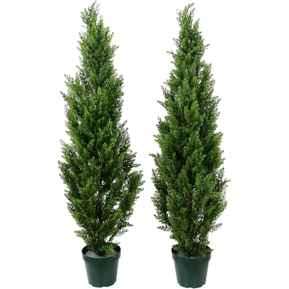 Pre-Potted 5' Artificial Cedar Topiary Outdoor Indoor Tree (Pack of 2) : Home & Kitchen