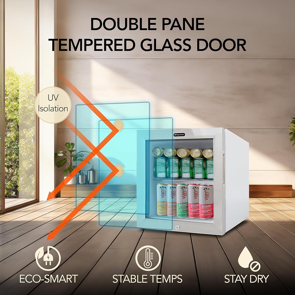 Whynter BR-062WS 68-Can Beverage Refrigerator with Glass Door, 1.6 Cu Ft Freestanding Drink Mini Fridge, Cubic Feet, Stainless Steel