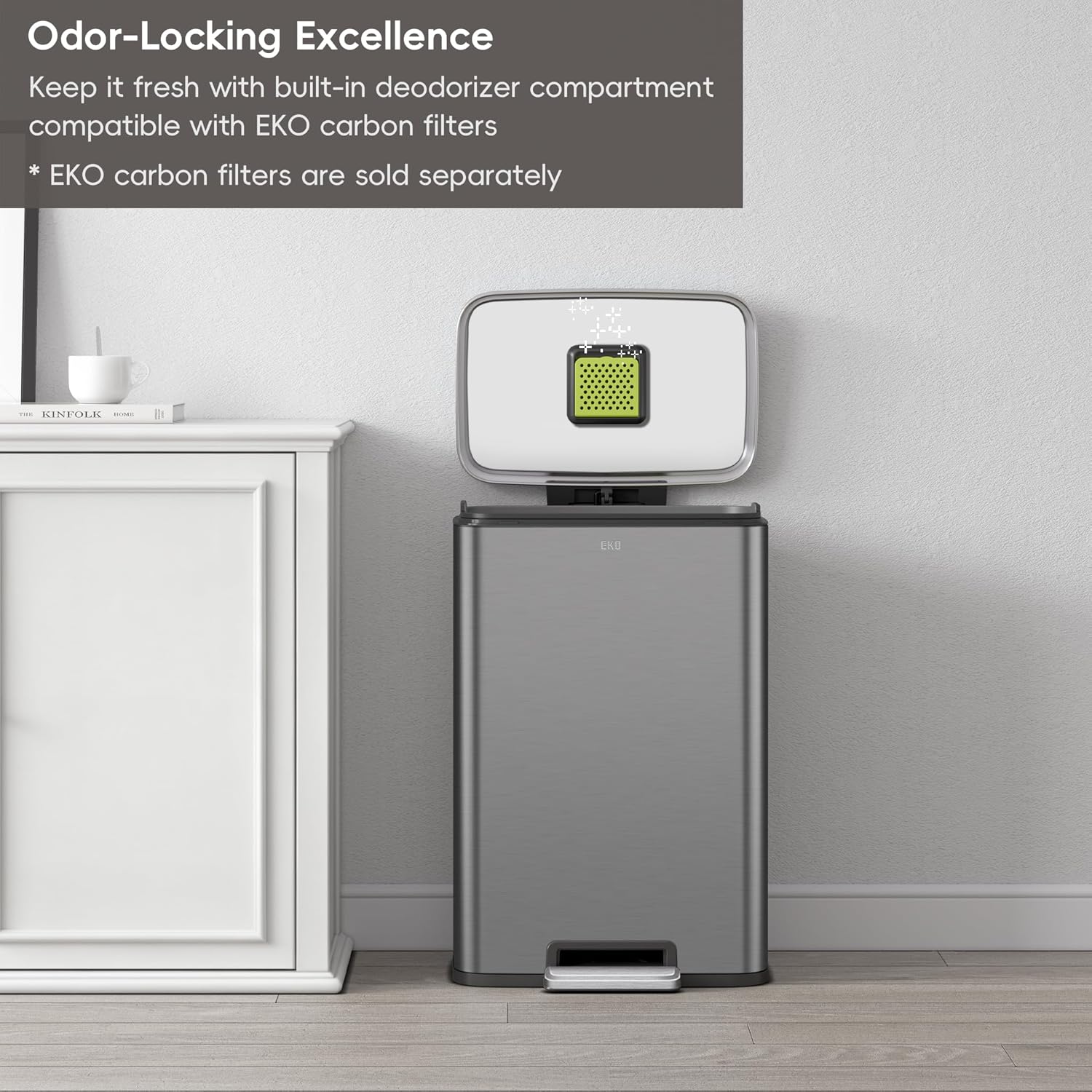 EKO Madison Gunmetal Stainless Steel 50 Liter/13.2 Gallon Step Trash Can with Inner Liner - Fingerprint Resistant Finish : Home & Kitchen