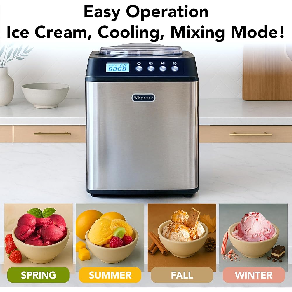 Whynter Ice Cream Maker Machine Automatic 2.1 Qt. Upright with Built-In Compressor, LCD Digital Display & Timer, No Pre-Freezing, ICM-201SB, Stainless Steel : Home & Kitchen