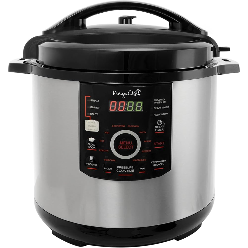 MegaChef 12 Quart Digital Pressure Cooker with 15 Preset Options and Glass Lid, Silver: Home & Kitchen