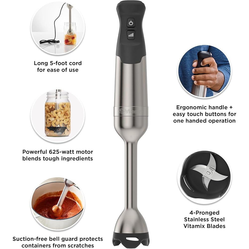 Vitamix 5-Speed Immersion Blender, 625-Watt Motor, One-Handed Operation, 5 ft cord, Stainless Steel/Black: Home & Kitchen