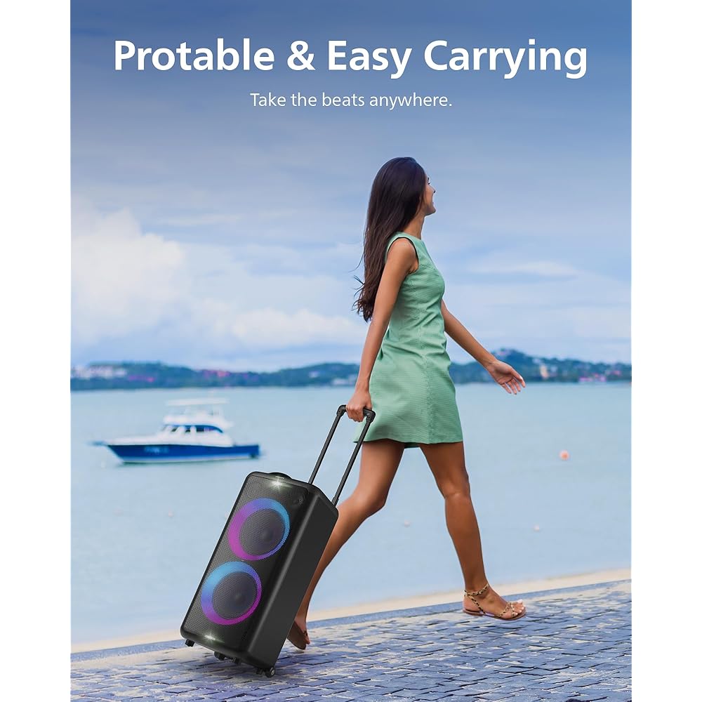 Philips X5206 bluetooth party speaker, portable with wheels, exciting light show, karaoke machine with microphone and Guitar Input, powerful bass & subwoofer, long playtime, perfect for outdoor events : Electronics