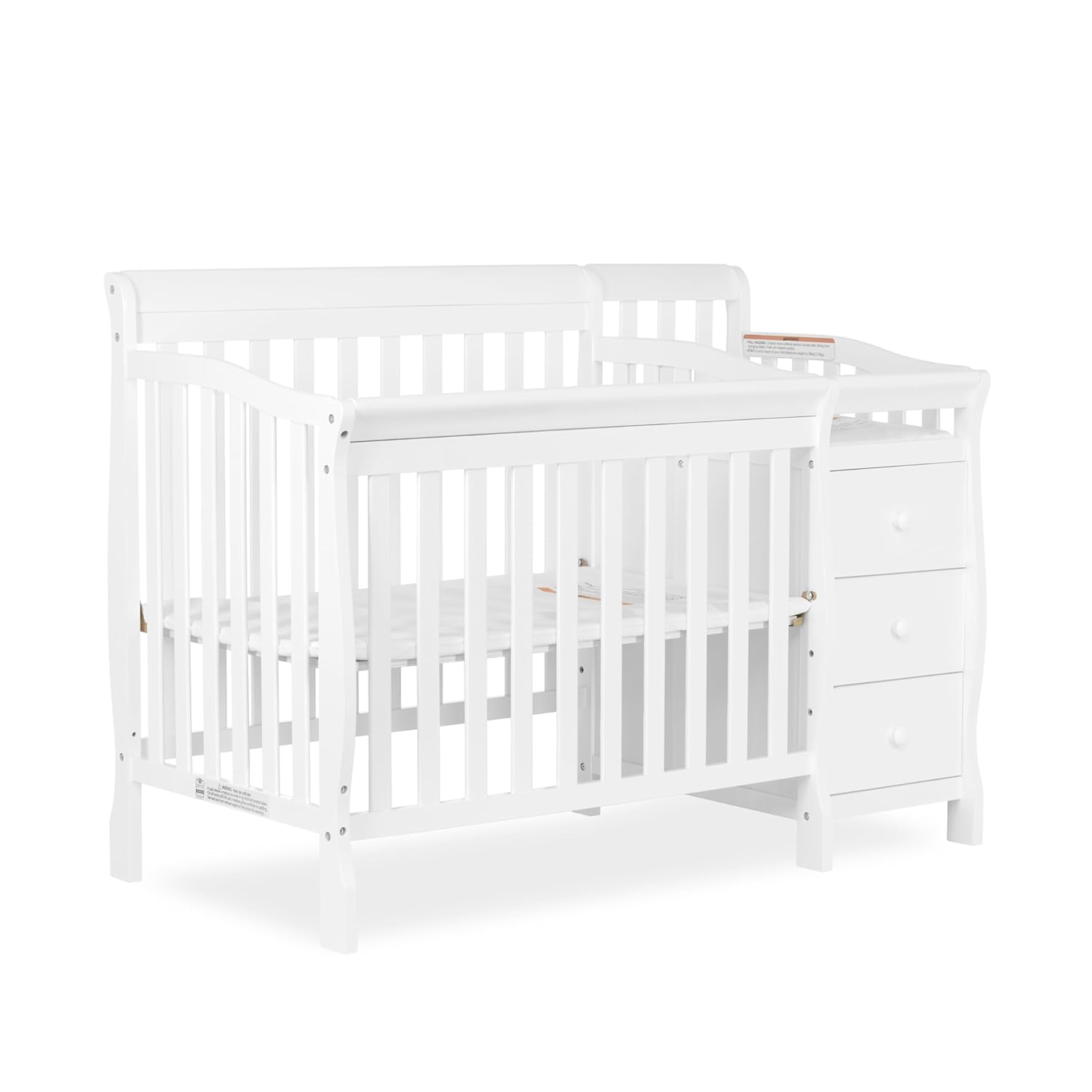 Dream On Me Jayden 4鈥慽n鈥? Mini Convertible Baby Crib & Changer with Storage in White, Pinewood, GreenGuard Gold & JPMA, 1鈥?Mattress Pad, 3 Mattress Heights, Converts to Mini Day & Twin-Size Bed : Baby