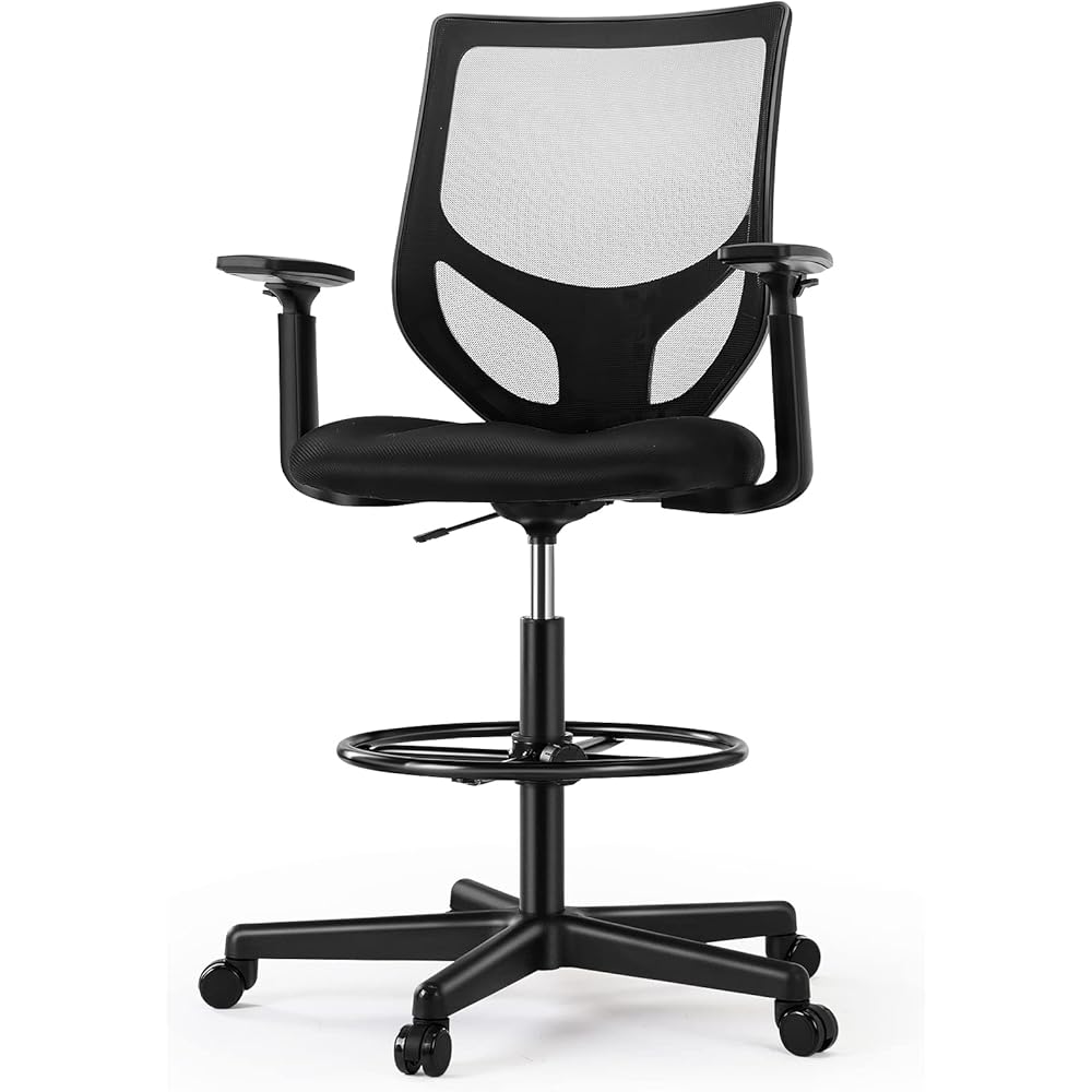 B0B744NKYL– Tall Drafting Chair - Tall Standing Office Desk Chair with Adjustable Foot Ring, Chair with Ergonomic Lumbar Support, Adjustable Height, Breathable Mesh Color: DarkBlack : Home & Kitchen