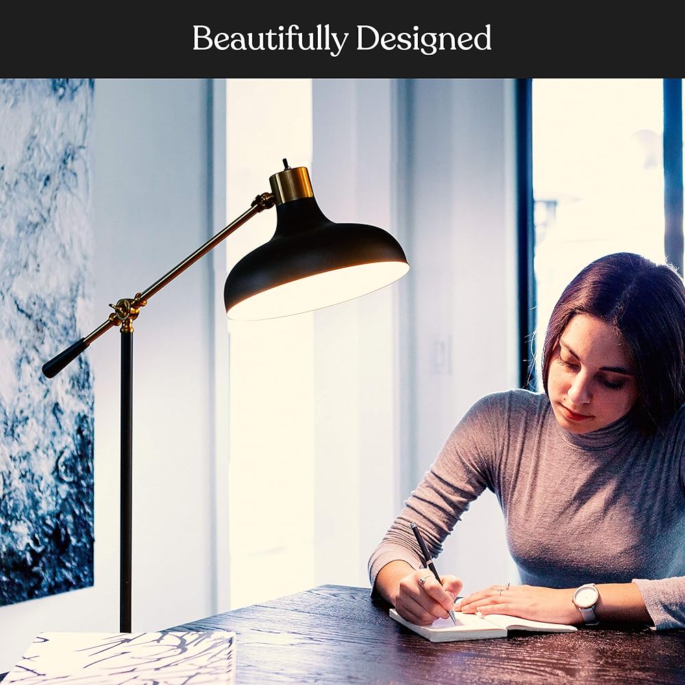 Brightech Wyatt 60 in. Classic Black Industrial 1-Light Height Adjustable LED Floor Lamp with Black Metal Bowl Shade FL-WYT-BLK: Industrial & Scientific