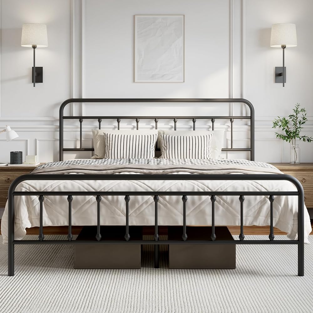 Novilla Metal King Size Bed Frame - Modern Minimalist Victorian Style with Headboard/Footboard, Heavy-Duty Steel Slats/Underbed Storage/No Box Spring Needed/Easy Assembly/Noise Free/Black : Home & Kitchen
