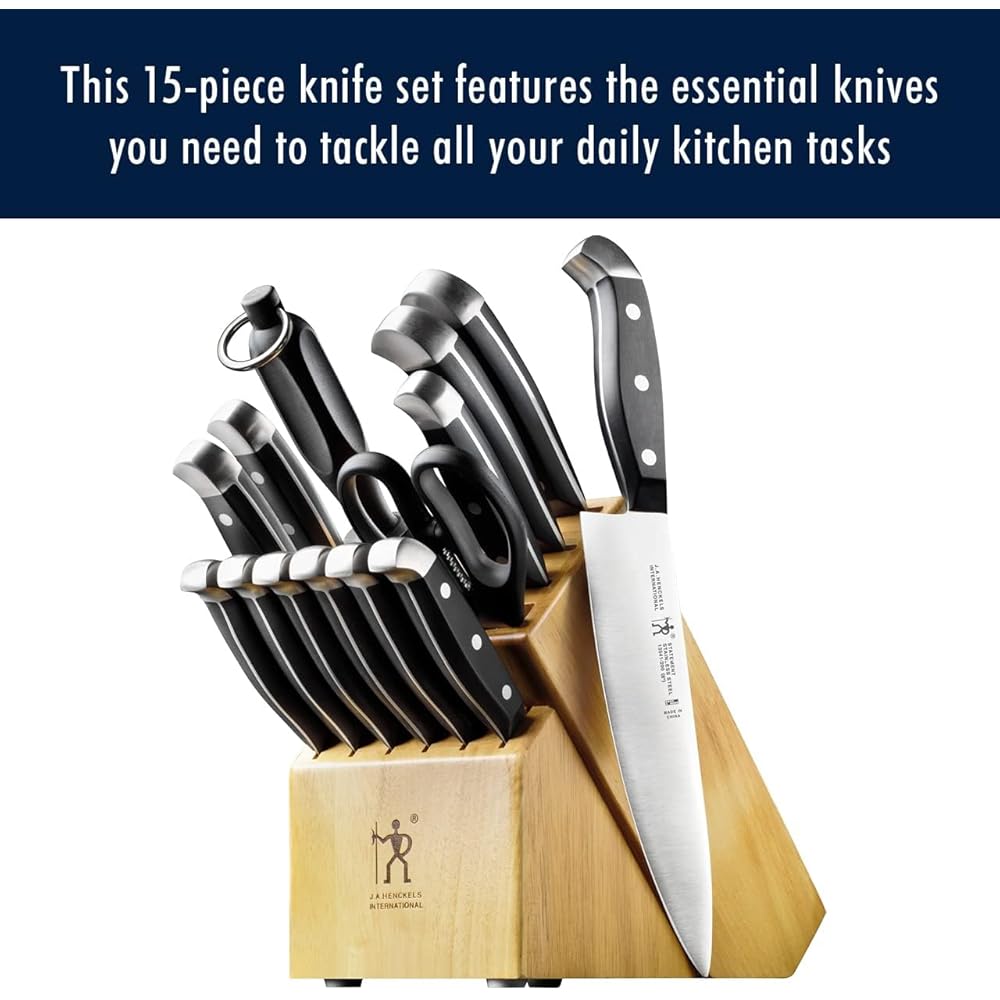 HENCKELS Premium Quality 15-Piece Knife Set with Block, Razor-Sharp, German Engineered Knife Informed by over 100 Years of Masterful Knife Making, Lightweight and Strong, Dishwasher Safe: Block Knife Sets: Home & Kitchen