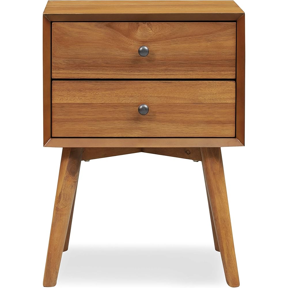 Edgemod Mid-Century Modern Nightstand – Solid Wood Bedside Table with 2 Drawers, Acorn Walnut Finish, 23.5