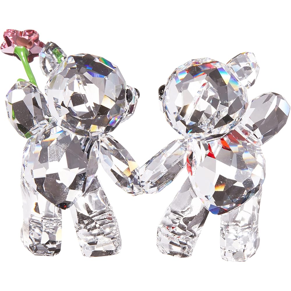 SWAROVSKI Kris Bears Happy Together Figurine Set, Clear Swarovski Crystal with a Red Heart and Pink Flower Accent, Part of the Swarovski Kris Bears Collection : Home & Kitchen