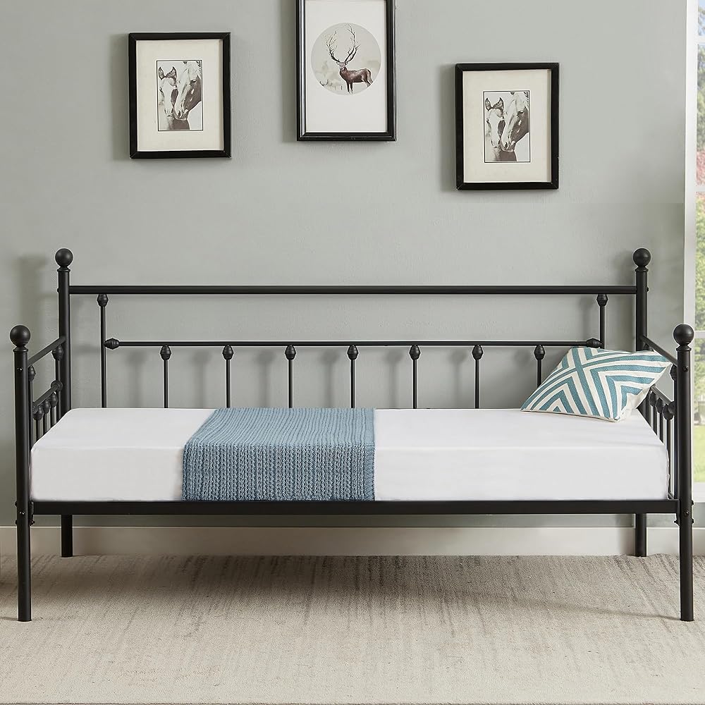 VECELO Twin Size Daybed Frame Metal Steel Slat Support with Headboard Sofa Bed Platform for Living Room, Guest Room, Easy Assembly, Black : Home & Kitchen