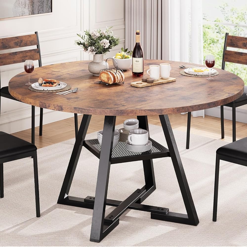 - Jocoevol Round Dining Table for 4,Kitchen Dining Room Circle Dinner Pedestal Table,Space Saving Wood Kitchen & Dining Room Furniture (Vintage, 47In) - Tables