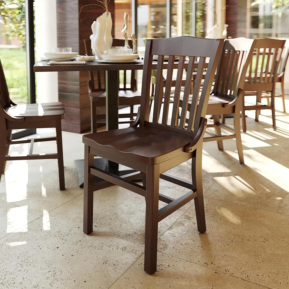 - Flash Furniture Hercules Series School House Back Mahogany Wood Dining Chair, Traditional Elegant Wood Restaurant Chair, Walnut Wood - Chairs