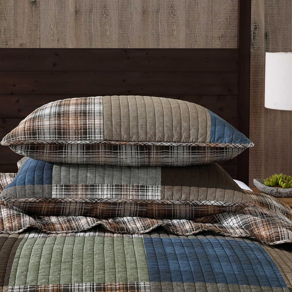 Eddie Bauer - King Quilt Set, Premium Cotton Reversible Bedding with Matching Shams, Patchwork Luxurious Bedding Set (Classic Patchwork Green, King) : Home & Kitchen