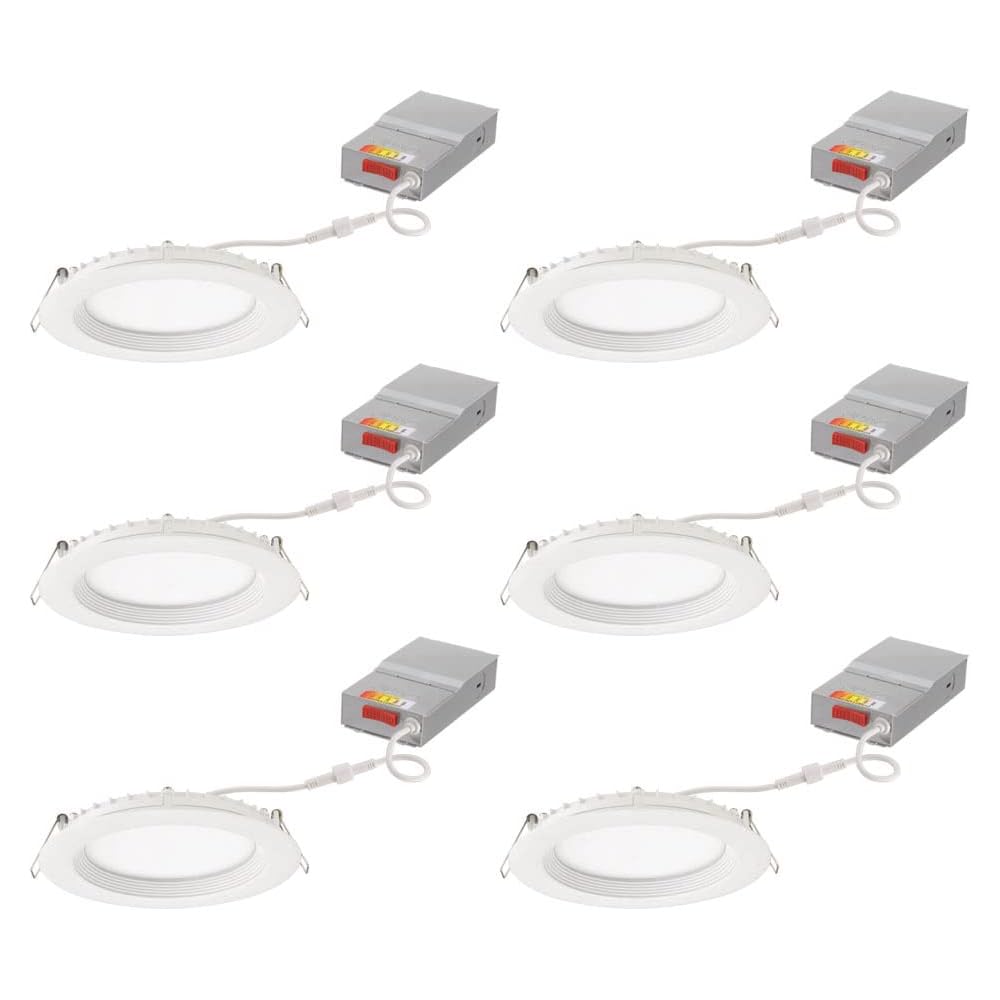 Juno LED Recessed Lights 6 Inch Round Wafer Downlight, 5-in-1 Switchable White Color Temperature, 120 Volts, 6-Inch Regressed Trim, Matte White, 6-Pack (WF6 REG SWW5 90CRI CP6 MW M2) -